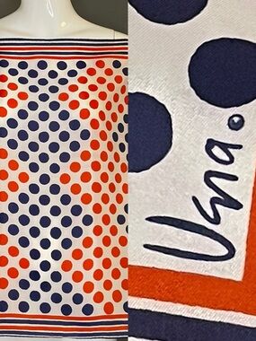 Vintage Vera Red Whit Blue Polka Dot Scarf 22 In Very Good Condition